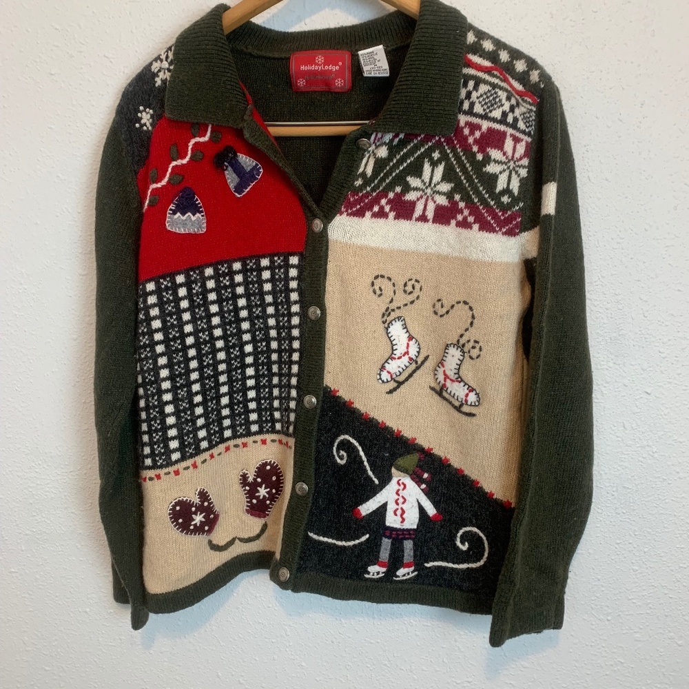 Vintage Novelty Christmas Sweater Holiday Lodge by North Quest Women's size M